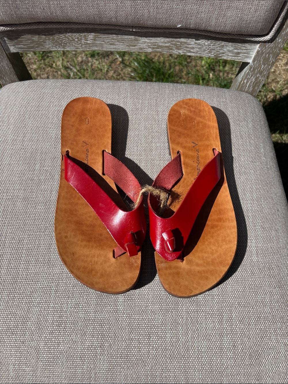 Women’s Red Leather Toe-Post Sandals